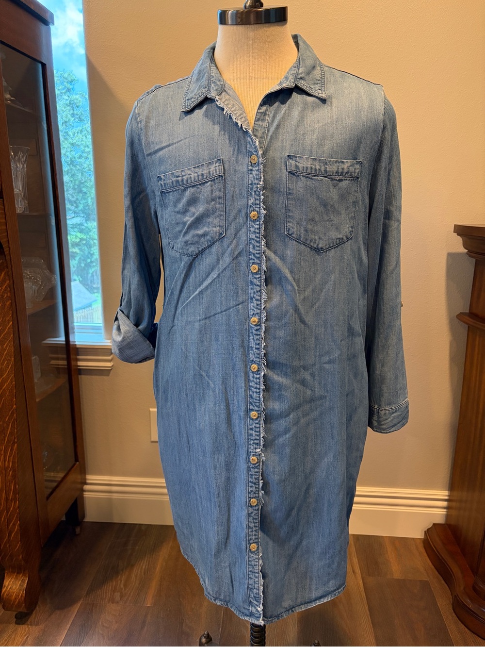 Chico's Light Blue Denim Button-Front Shirt Dress